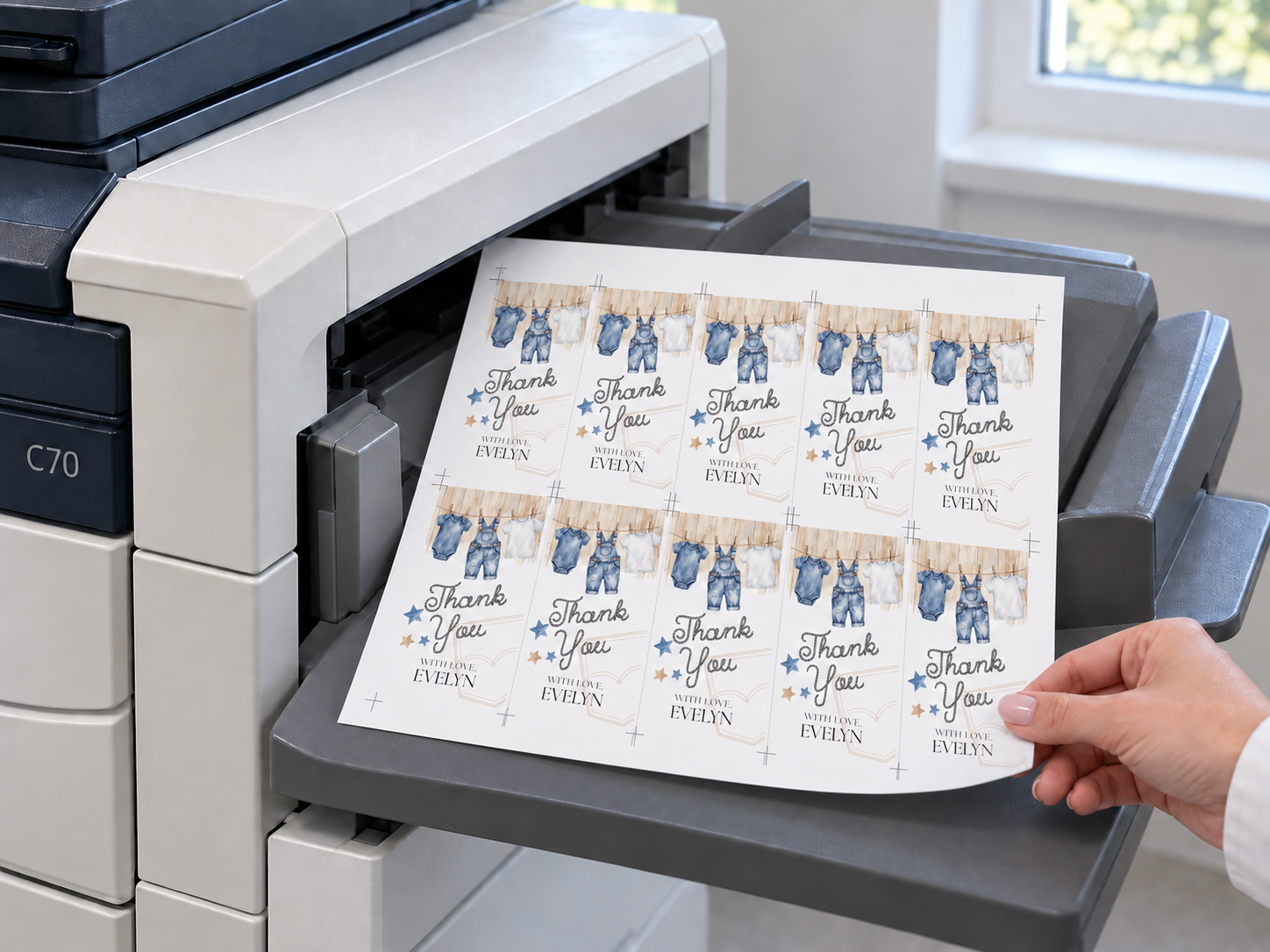 Illustration of a ten-tag sheet at a printer