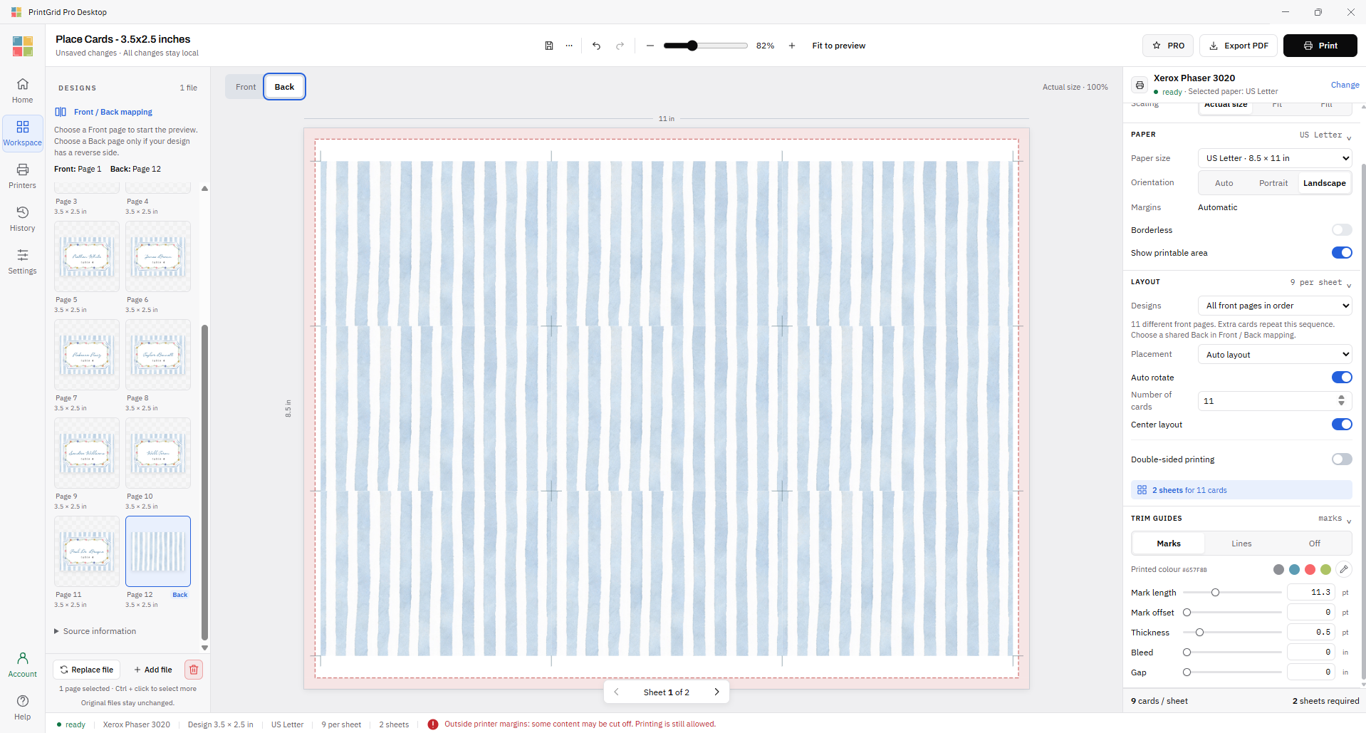 PrintGrid Pro Desktop Back page mapped to page 12 of a source PDF